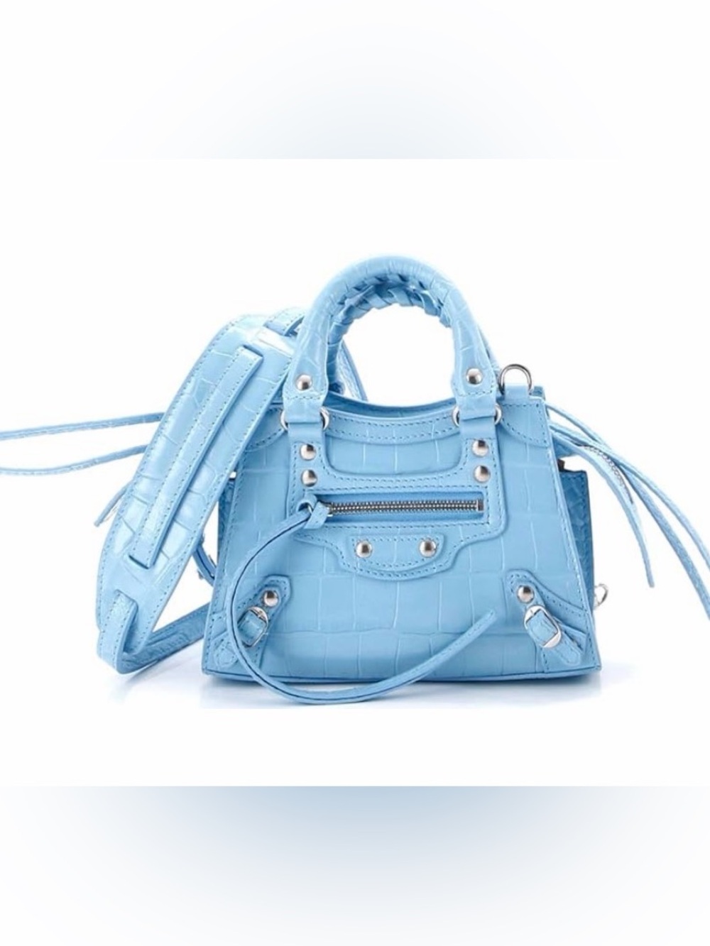 Pre-Loved Neo Classic City Bag Crocodile Embossed Leather Nano, Blue